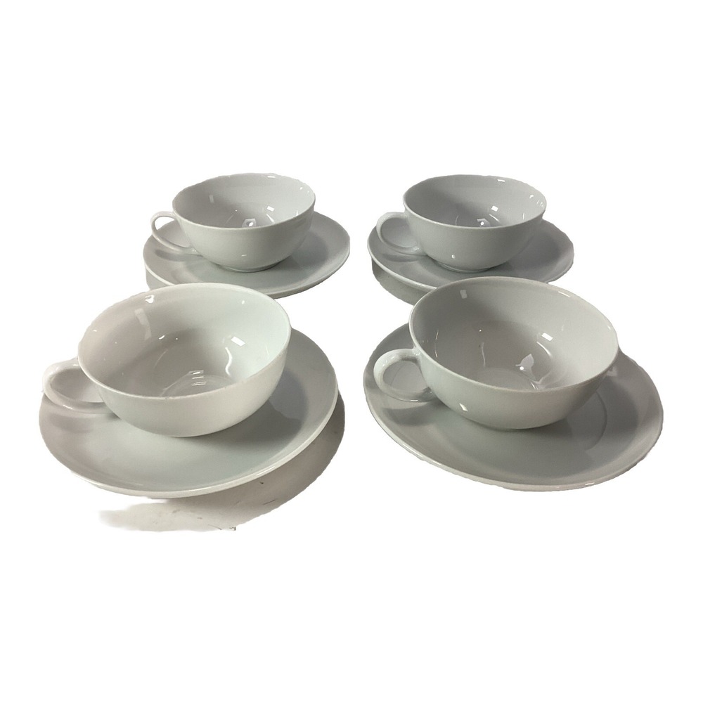 Arzberg Germany Fine Pure White Porcelain Tea / Coffee Cups & Saucers 8pc